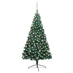 vidaXL Demi-arbre de Noël artificiel pré-éclairé et boules vert 210 cm