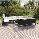 vidaXL Salon de jardin 12 Pièces avec coussins résine tressée noir