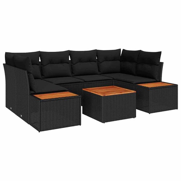 vidaXL Ensemble de canapé de jardin avec coussin 7 Pièces Noir Poly rotin