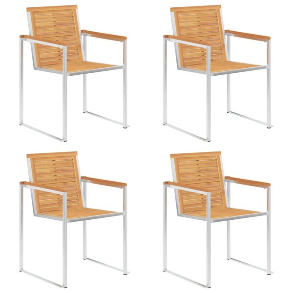 vidaXL Chaises de jardin lot de 4 bois teck solide et acier inoxydable
