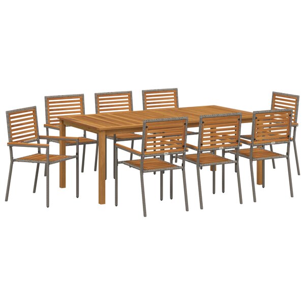 Ensemble salle à manger jardin vidaXL 9 pièces Gris Poly Rotin Acacia