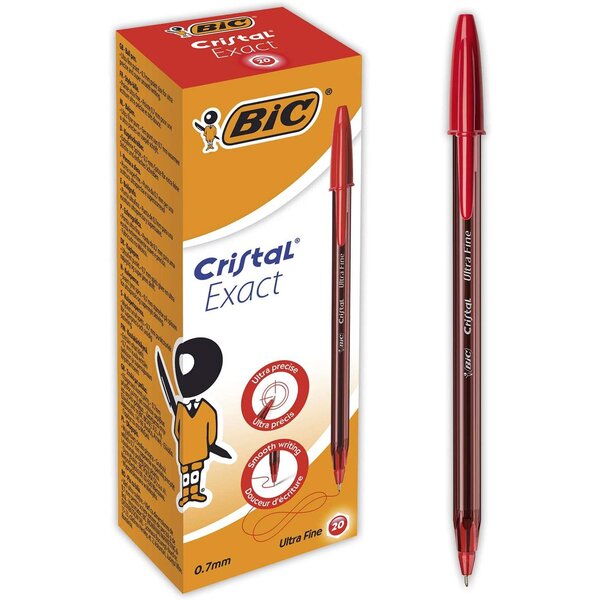 Boîte de 20 Stylo Bille Cristal Exact Pointe fine Rouge BIC
