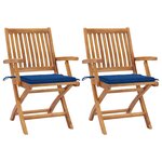 vidaXL Chaises de jardin lot de 2 et coussins bleu royal Bois de teck