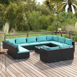 vidaXL Salon de jardin 12 Pièces avec coussins Noir Résine tressée