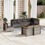 vidaXL Salon de jardin 8 Pièces avec coussins gris résine tressée