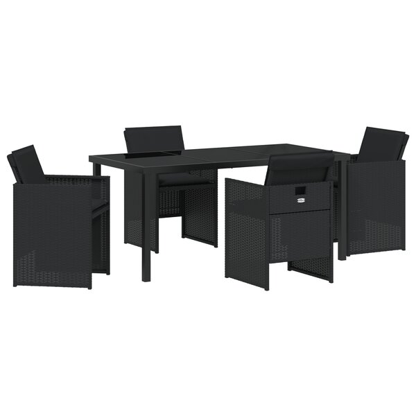 vidaXL Ensemble de salle à manger de jardin 5 pièces avec coussins noirs en rattan tressé.
