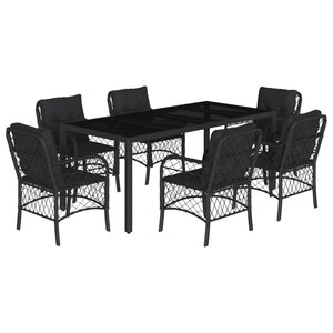 vidaXL Ensemble à manger de jardin coussins 7Pièces Noir Résine tressée