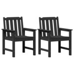vidaXL Chaise de jardin. 2 pc Noir HDPE
