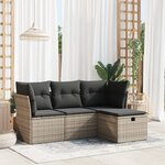 vidaXL Salon de jardin 4 Pièces avec coussins gris résine tressée