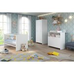 Lit bébé 70 x 140 cm + commode à langer + armoire - Blanc