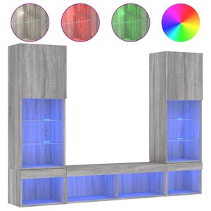 vidaXL Unités murales TV avec LED 5 Pièces gris sonoma bois d'ingénierie