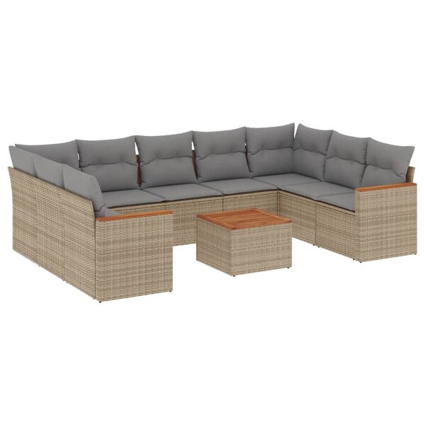 vidaXL Salon de jardin avec coussins 10 Pièces beige résine tressée