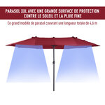 Parasol de jardin XXL parasol grande taille 4,6L x 2,7l x 2,4H m ouverture fermeture manivelle acier polyester haute densité bordeaux