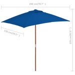 vidaXL Parasol d'extérieur avec mât en bois Bleu 150x200 cm