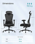Chaise de bureau ergonomique fauteuil de bureau appui-tête et soutien lombaire réglables supporte jusqu’à 150 kg hauteur réglable noir d'encre 12_0007985