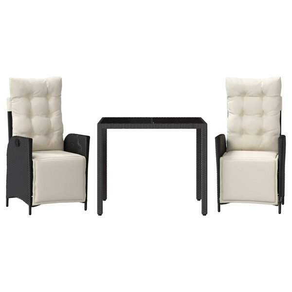 vidaXL Ensemble à manger de jardin avec coussins 3 Pièces Noir