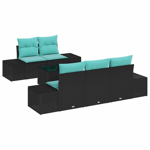 vidaXL Ensemble de canapé de jardin avec coussin 6 Pièces Noir polyrotin