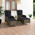 vidaXL Salon de jardin 3 Pièces avec coussins Résine tressée Marron