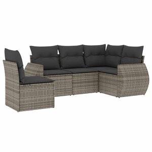 vidaXL Salon de jardin 5 Pièces avec coussins gris résine tressée