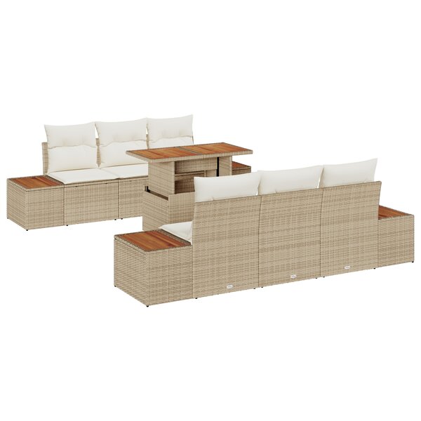 vidaXL Canapé de jardin 7 pièces avec coussins en rotin synthétique beige