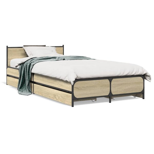 vidaXL Cadre de lit avec tiroirs sans matelas chêne sonoma 75x190 cm