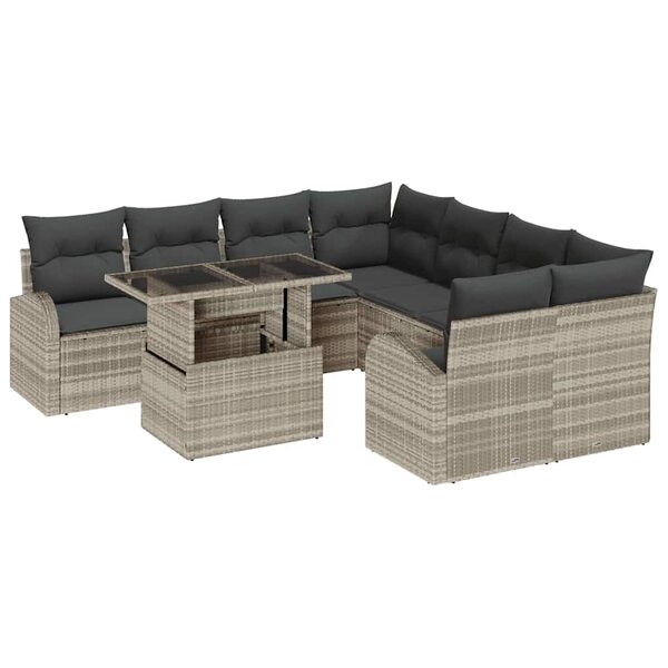 vidaXL Ensemble de canapé de jardin 9 Pièces Gris clair Poly rotin