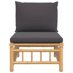 vidaXL Canapé central de jardin avec coussins gris foncé bambou