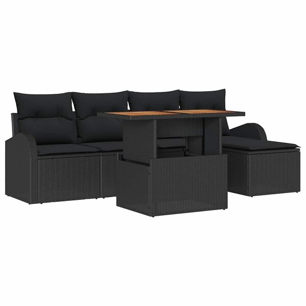 vidaXL Ensemble de canapé de jardin 6 Pièces Noir Poly rotin