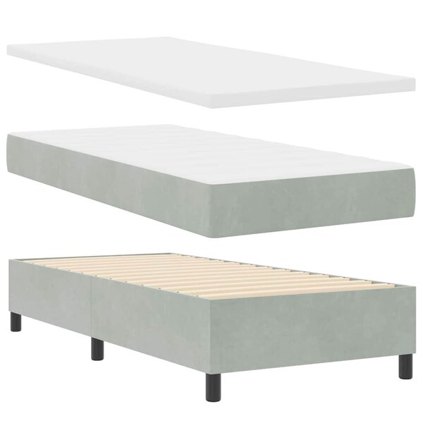 vidaXL Lit à Ressorts avec Matelas & Banc Gris Clair 100x200 cm Velours