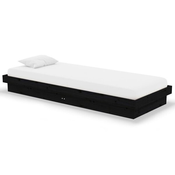 vidaXL Cadre de lit Noir Bois massif 75x190 cm Petit simple