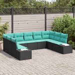vidaXL Ensemble de canapé de jardin 9 Pièces Noir et turquoise Polyrotin