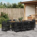 Ensemble salle à manger jardin 9 pièces vidaXL avec coussins en poly rotin noir