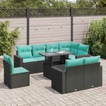 vidaXL Salon de jardin avec coussins 9 Pièces noir résine tressée acacia