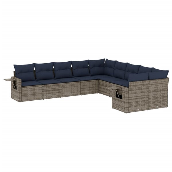 vidaXL Salon de jardin 10 Pièces avec coussins gris résine tressée