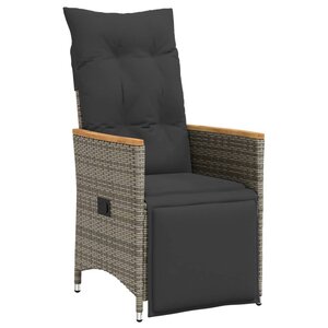 vidaXL Chaise inclinable de jardin avec coussins gris résine tressée