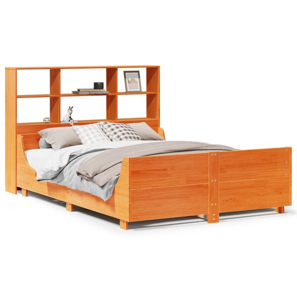 vidaXL Lit bibliothèque sans matelas cire marron 160x200cm bois massif