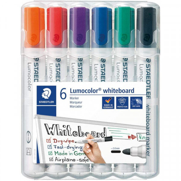 6 marqueurs - effaçable - ardoise - tableau blanc - pointe ogive - staedtler