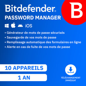 Bitdefender password manager - licence 1 an - 10 appareils - a télécharger