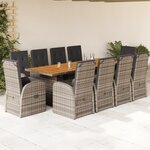 vidaXL Ensemble à manger de jardin 11Pièces avec coussins gris poly rotin