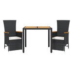 vidaXL Ensemble à manger de jardin avec coussins 3 Pièces Noir