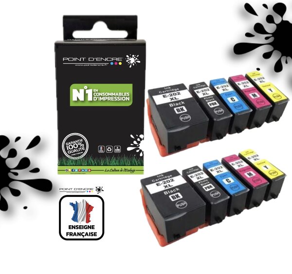 202XL - Kiwi - 2 X Pack de 4 Cartouches D'encre Noir/ Cyan/ Magenta/ Jaune - Grande capacité