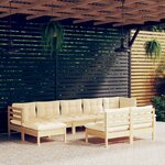 vidaXL Salon de jardin 9 Pièces avec coussins crème bois de pin