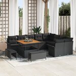 Ensemble de canapé de jardin de 12 pièces avec coussins Noir Poly Rattan Acacia