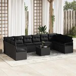 vidaXL Ensemble de canapé de jardin 11 Pièces Noir Poly rotin