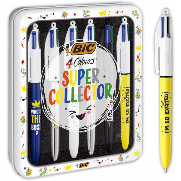 Boîte métal de 6 stylos 4 couleurs super colors - bic