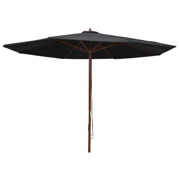 vidaXL Parasol d'extérieur avec mât en bois 350 cm Noir