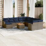 vidaXL Salon de jardin avec coussins 12 Pièces gris résine tressée