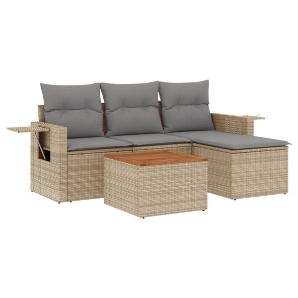 vidaXL Salon de jardin avec coussins 5Pièces mélange beige résine tressée