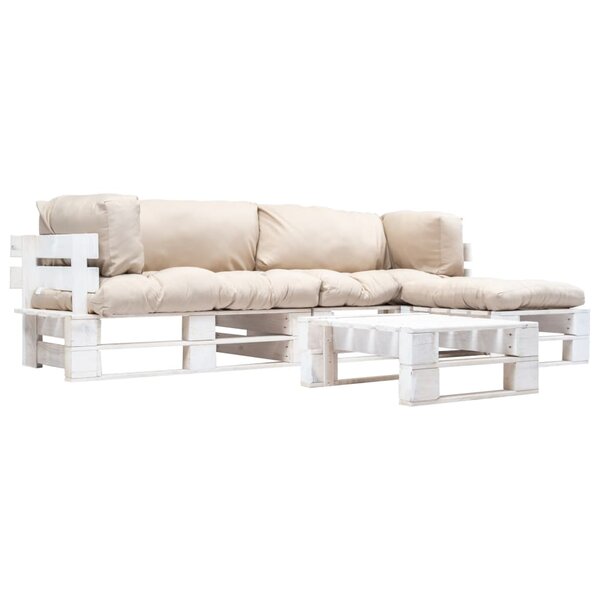 vidaXL Salon de jardin palette 4 Pièces avec coussins sable bois