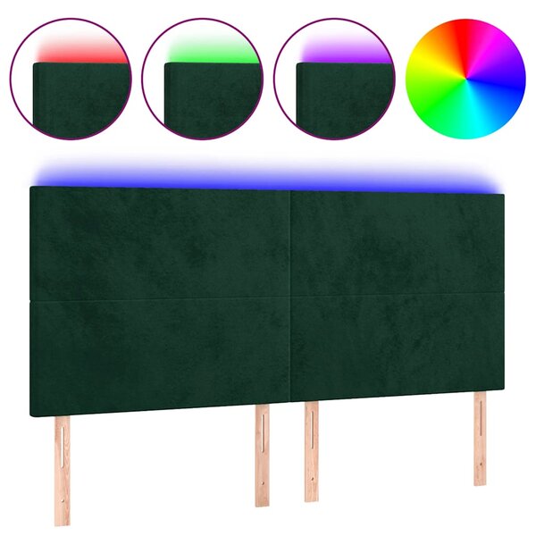 vidaXL Tête de lit à LED Vert foncé 160x5x118/128 cm Velours